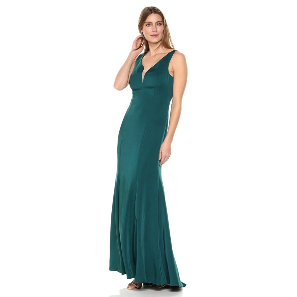 Marina Women's Satin Plunge Formal Gown, Hunter Green, Size 4 - NWT!